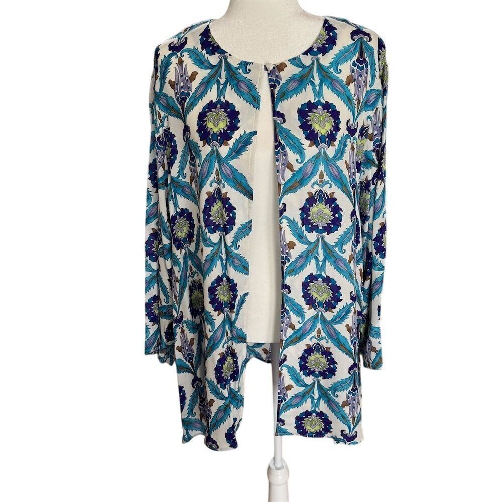 Vintage Diane Von Furstenberg Silk One Button Cardigan Kimono Geometric Size 1X
